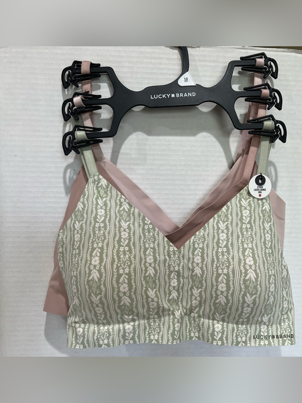 3-Pack LUCKY BRAND Laser Cut Lounge Bras with Removable Pads Multicolor MEDIUM
